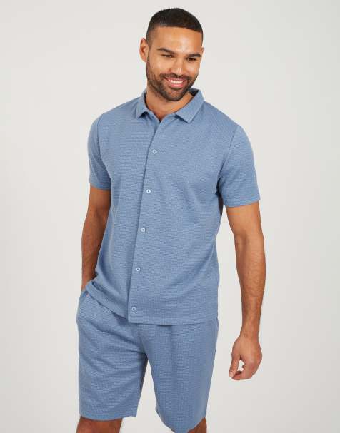 Brave Soul Short sleeved textured shirt in light blue - view 1