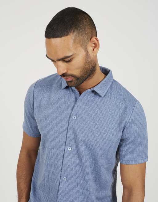 Brave Soul Short sleeved textured shirt in light blue, 4 of 4