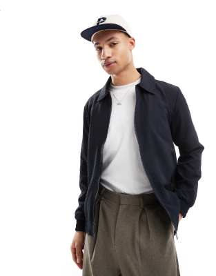 Brave Soul Short Track Jacket With Collar In Navy