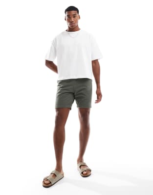 Shorts aus Seersucker in Blassgrün Grün S