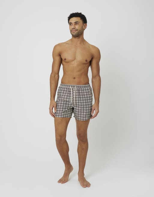 Brave Soul - Shorts de baño marrones estampados, 3 de 4