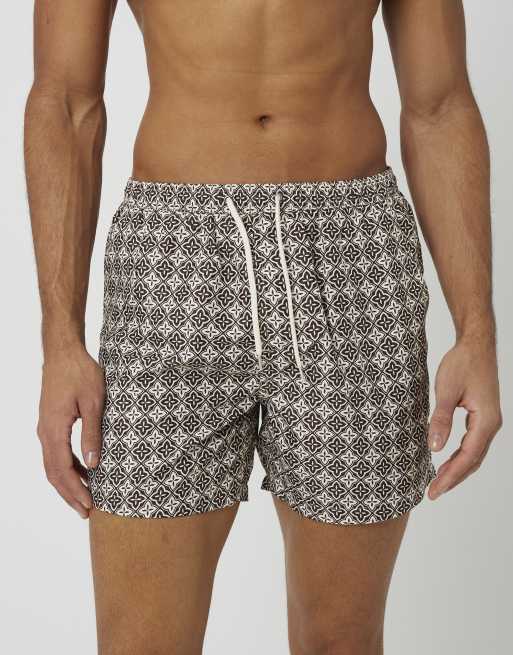 Brave Soul - Shorts de baño marrones estampados, 4 de 4
