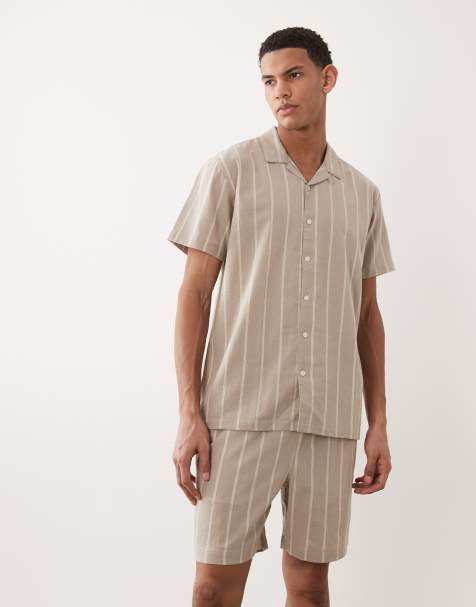 Brave Soul – Shorts in Steinbeige und Ecru gestreift mit Kordelzug, Kombiteil - view 1