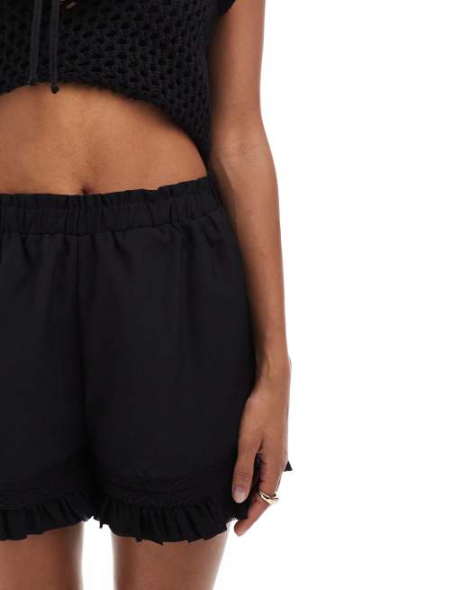 Brave Soul - Shorts met elastische taille en ruches in zwart, 4 van 5