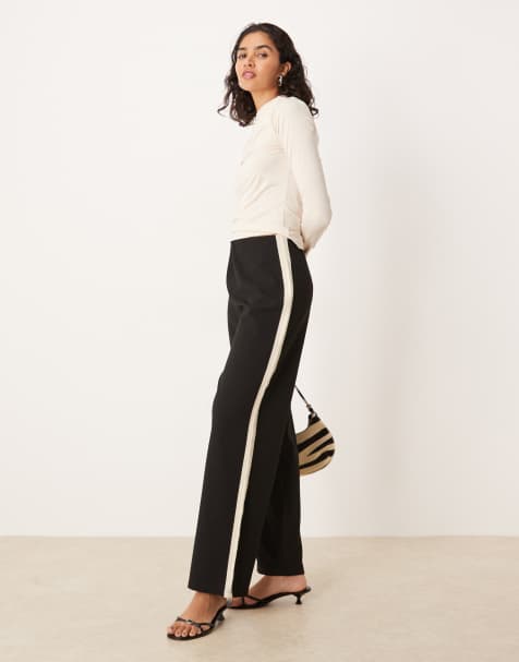 Brave Soul Side stripe wide leg joggers in black - view 1