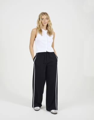 Brave Soul Side stripe wide leg joggers in black