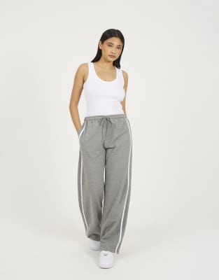 Brave Soul Side stripe wide leg joggers in charcoal-Grey