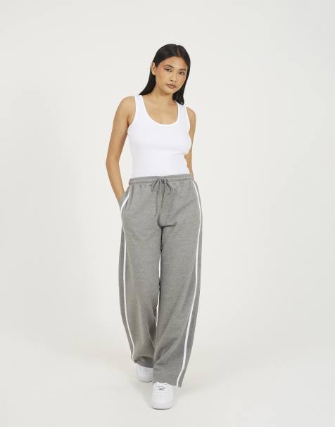 Brave Soul Side stripe wide leg joggers in charcoal - view 1
