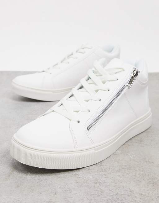 Brave Soul side zip trainers in white ASOS