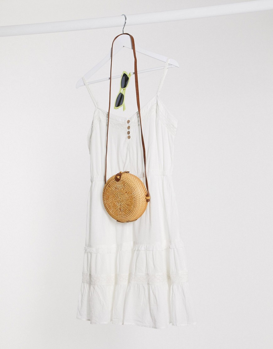 Brave Soul silito cami strap midi dress with lace detail in white