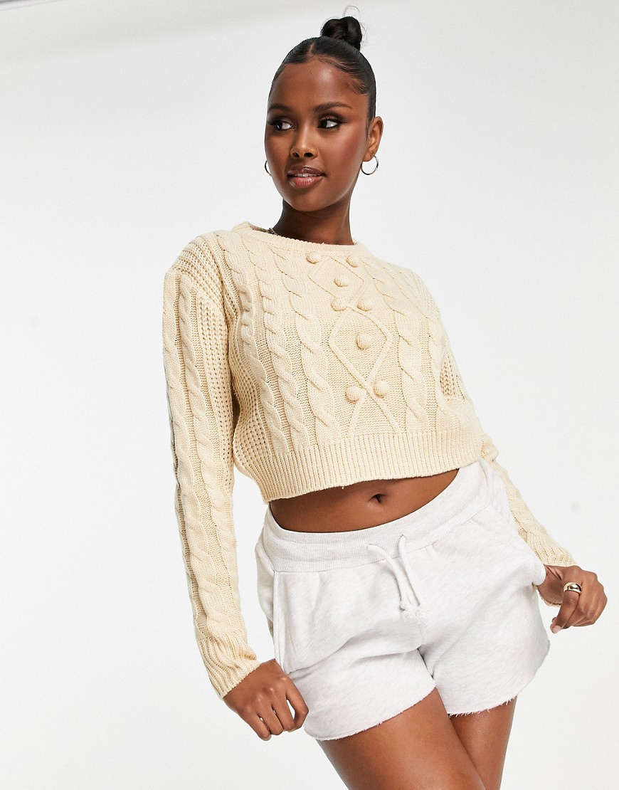 Brave Soul Simmy Cable Knit Cropped Jumper In Tan-Brown