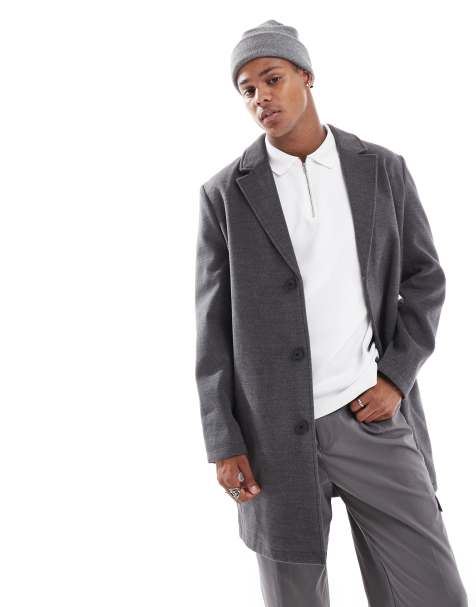 Brave Soul single breasted overcoat in charcoal grey - view 1