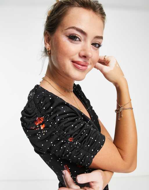 Brave Soul - Sissy - Vestito midi svasato nero a fiori, 4 di 4