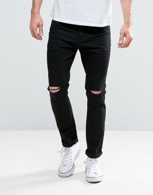 Brave Soul Skinny Black Jeans with Knee Rips