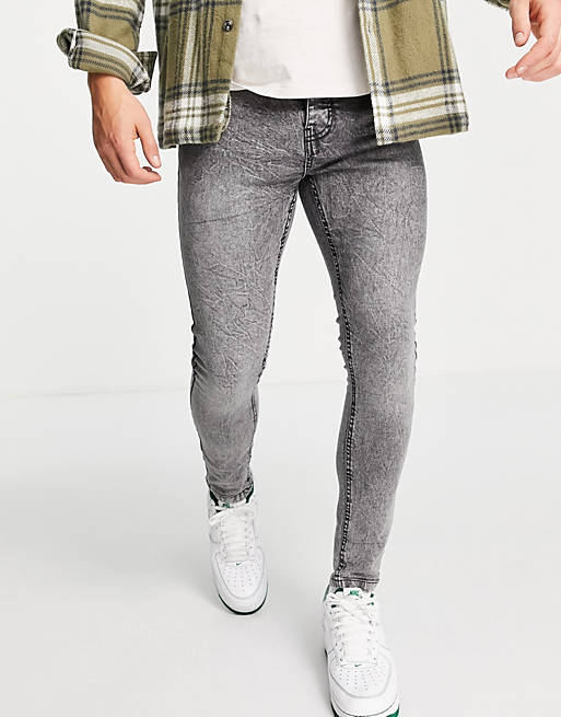 Brave Soul - Skinny fit jeans in grijs met acid wash