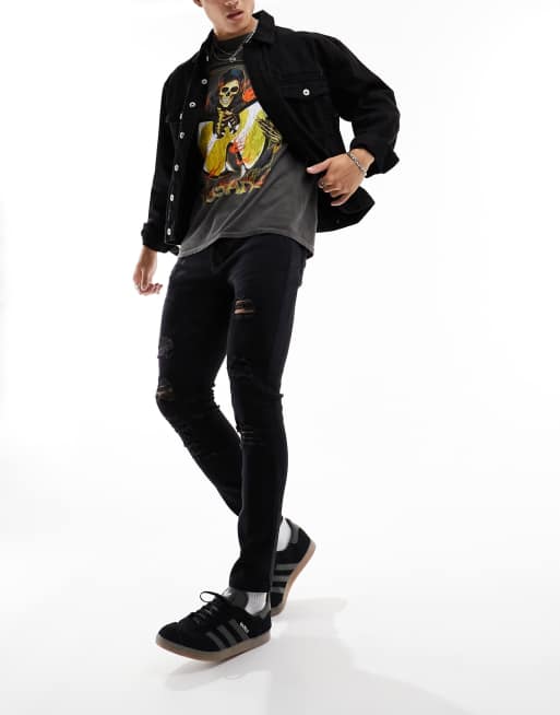 Brave Soul - Skinny-fit jeans met meerdere scheuren in zwart met wassing