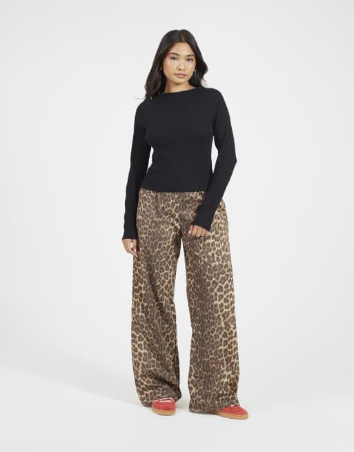 Brave Soul Slash neck long sleeve ribbed top in black, 2 of 4