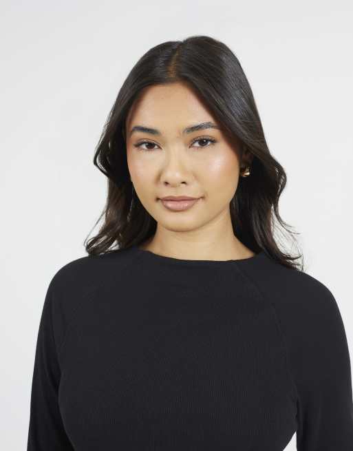 Brave Soul Slash neck long sleeve ribbed top in black, 4 of 4