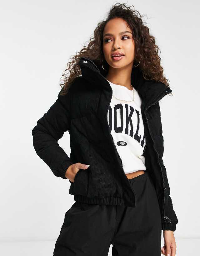 Brave Soul slay cord puffer jacket in black