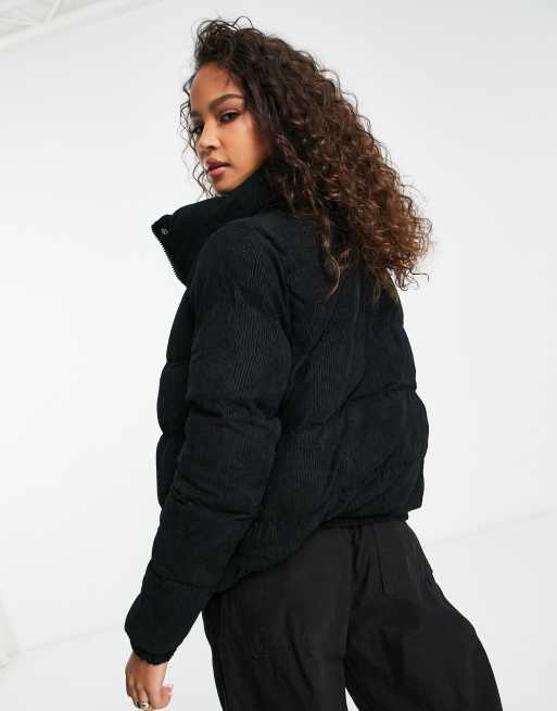 Cord puffer cheap jacket black