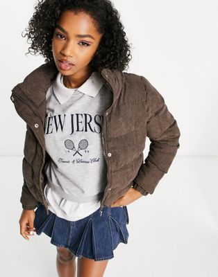 Brave Soul slay cord puffer jacket in chocolate brown - ASOS Price Checker