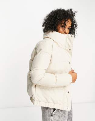 Brave Soul Slay Peach Skin Puffer Jacket In Cream-white