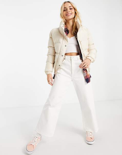 Brave Soul slay peach skin puffer jacket in cream - view 1