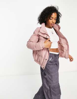 Brave Soul Slay Peach Skin Puffer Jacket In Dusty Rose pink ModeSens