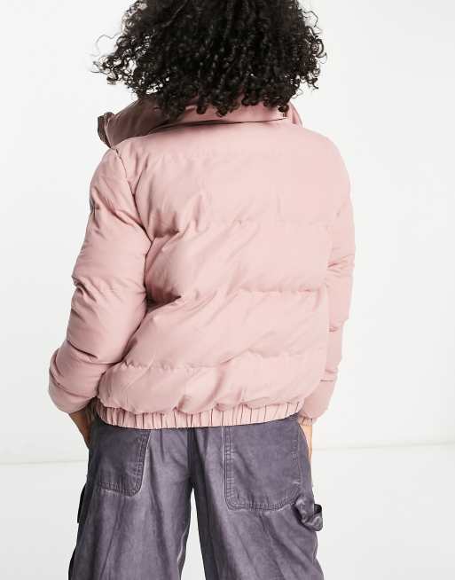 Brave Soul slay peach skin puffer jacket in dusty rose