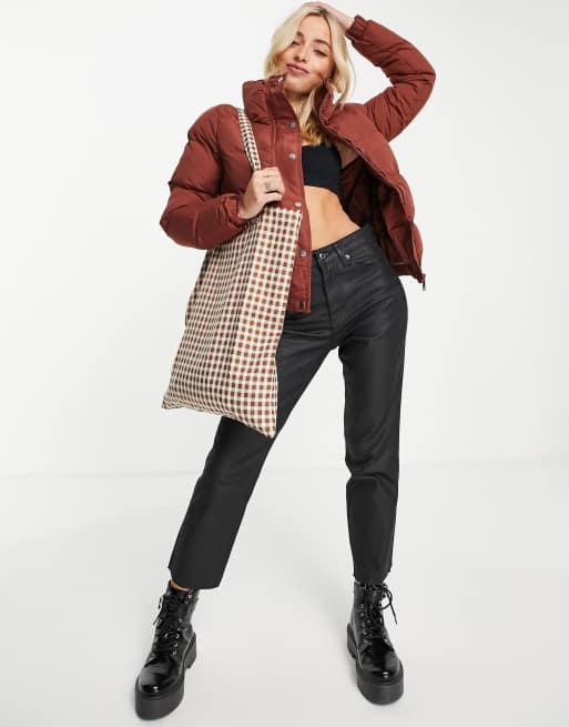 Brave Soul slay peach skin puffer jacket in rust