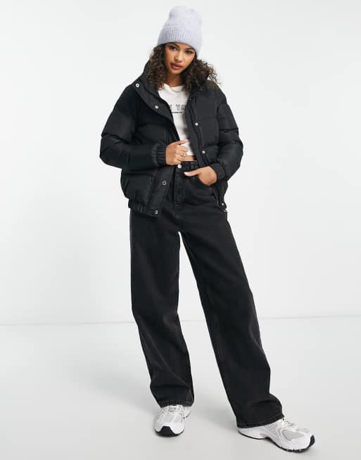 ASOS DESIGN cropped puffer jacket in black - BLACK