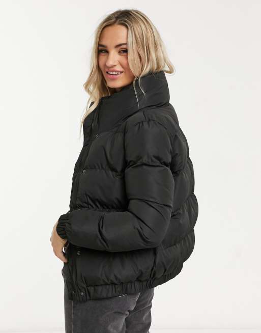 Brave Soul cropped puffer jacket in black