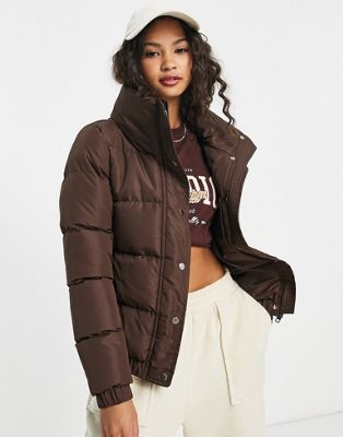 Brave Soul slay puffer jacket in chocolate brown