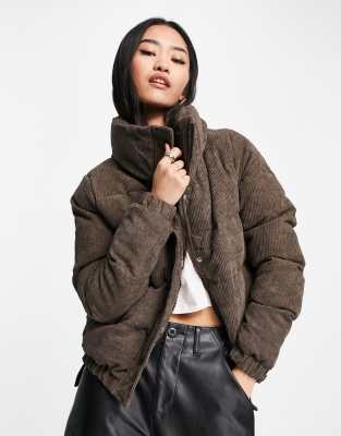 Brave Soul slay puffer jacket in cord in chocolate brown | ASOS