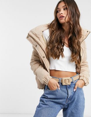 Brave Soul slay puffer jacket in cord in cream