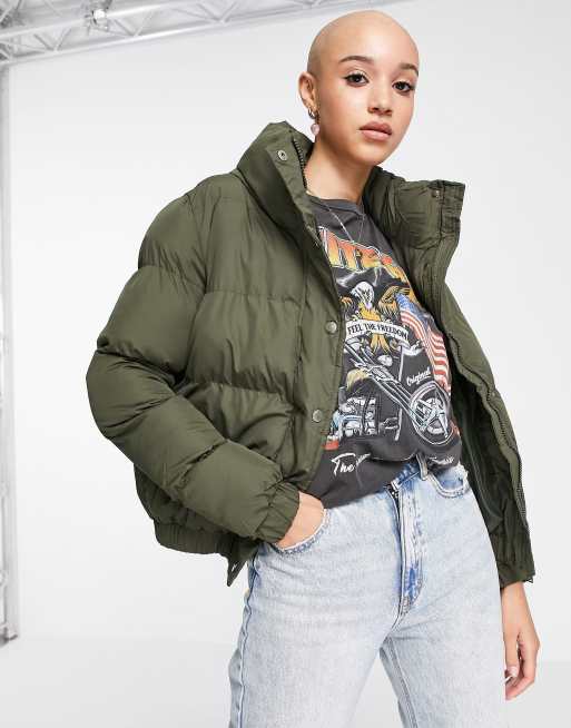 Brave Soul slay puffer jacket in khaki | ASOS