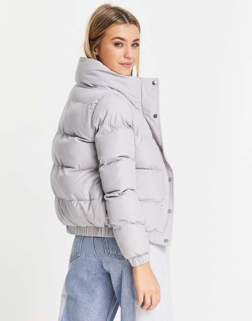 Brave Soul slay puffer jacket in light gray