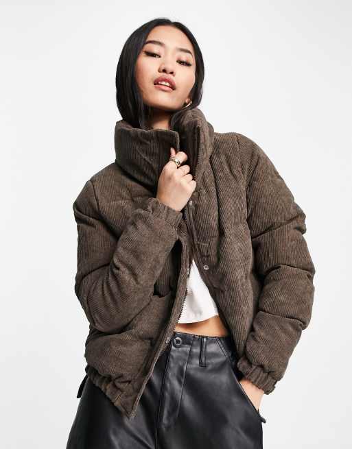 Brave Soul – Slay – Pufferjacke aus Cord in Schokoladenbraun