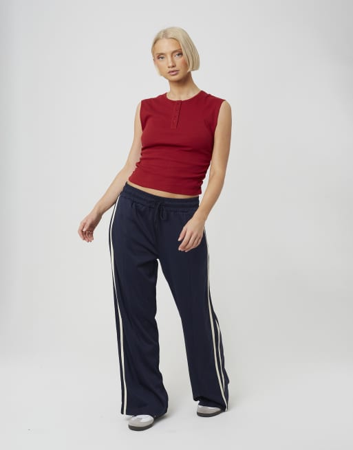 Brave Soul Sleeveless button neck top with ruched detail in red, 3 of 4