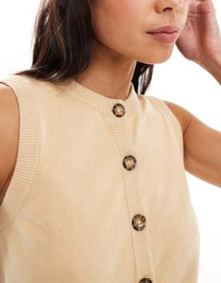 Brave Soul Sleeveless Knit Vest With Contrast Buttons