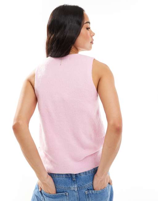 Brave Soul sleeveless knitted vest with contrast buttons in pink, 3 of 4