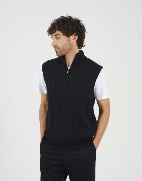 Brave Soul Sleeveless quarter zip jumper in black - view 1