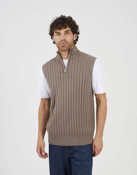 Brave Soul Sleeveless quarter zip jumper in grey