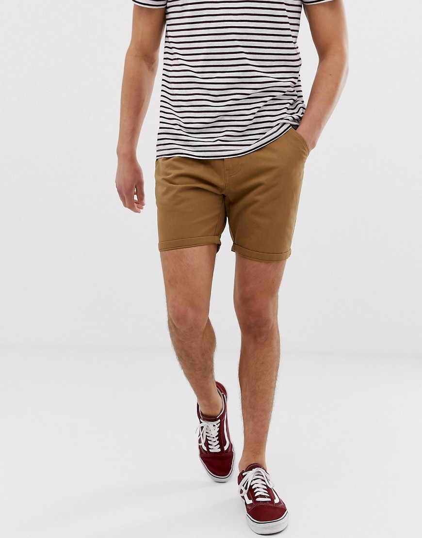 Brave Soul slim fit chino shorts in tan