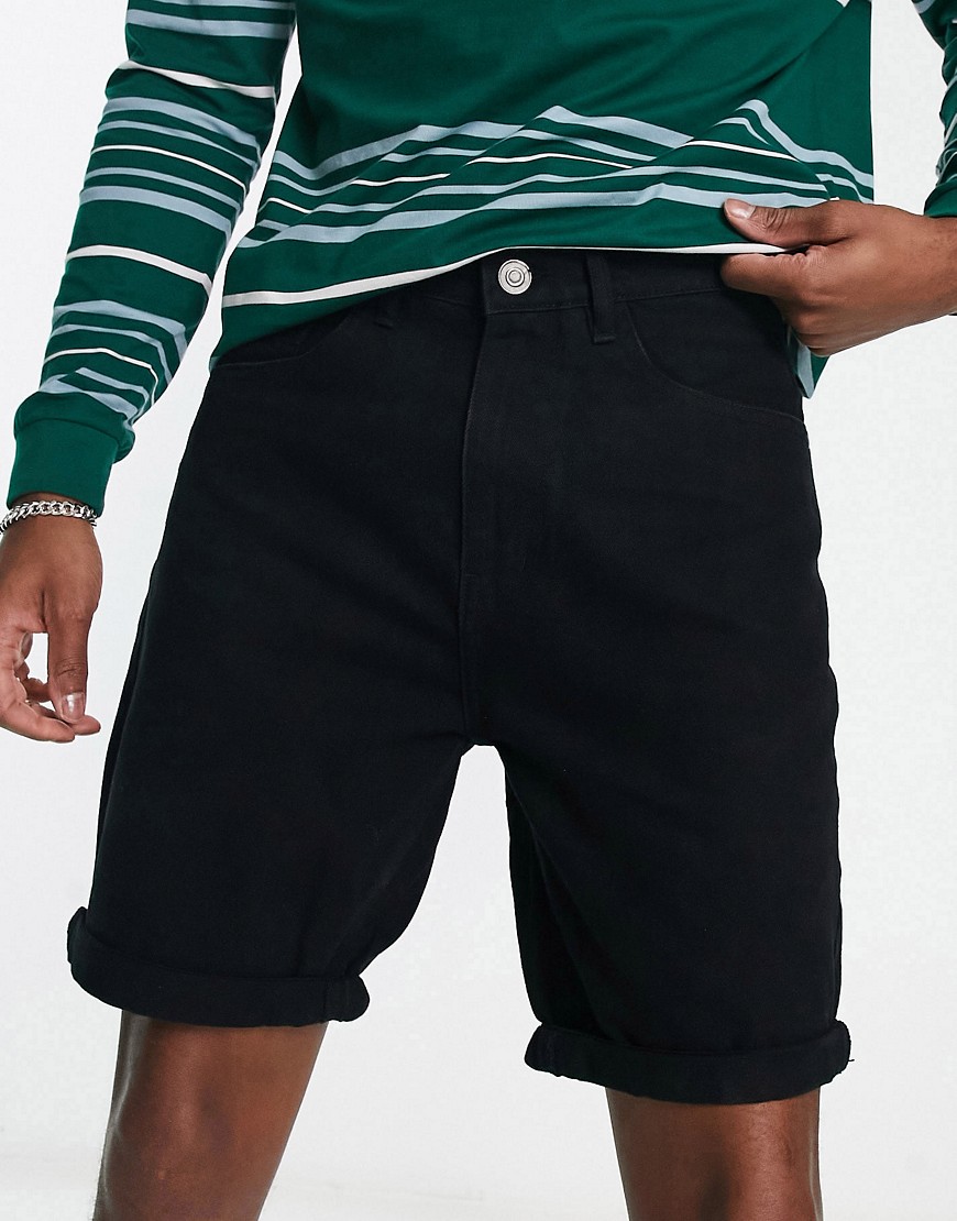 Brave Soul slim fit denim shorts in black