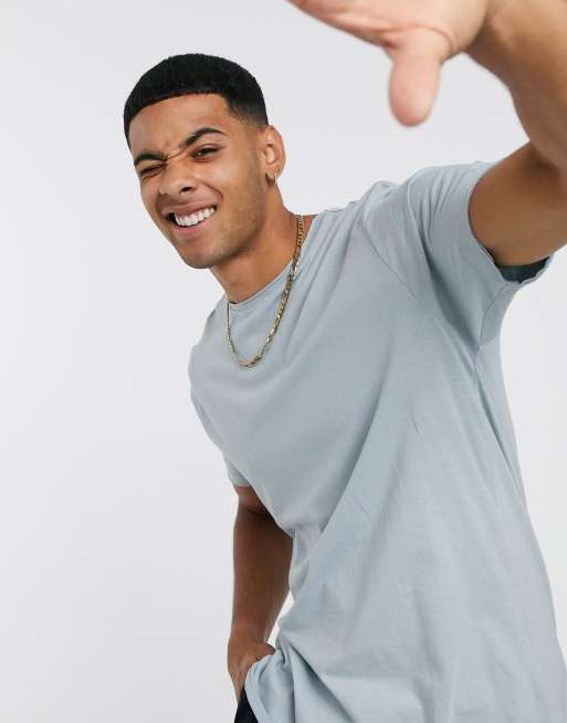 Brave Soul - Slim-fit T-shirt met onafgewerkte rand in lichtblauw