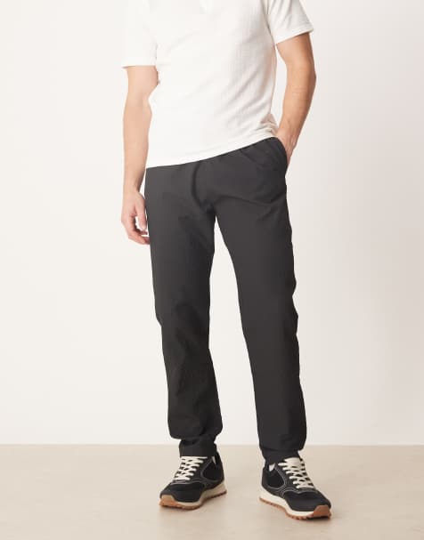 Brave Soul Slim leg seersucker trousers in black - view 1