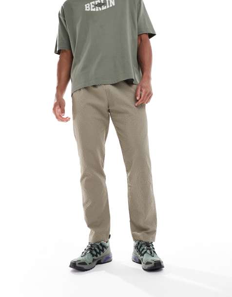 Brave Soul Slim leg seersucker trousers in taupe - view 1