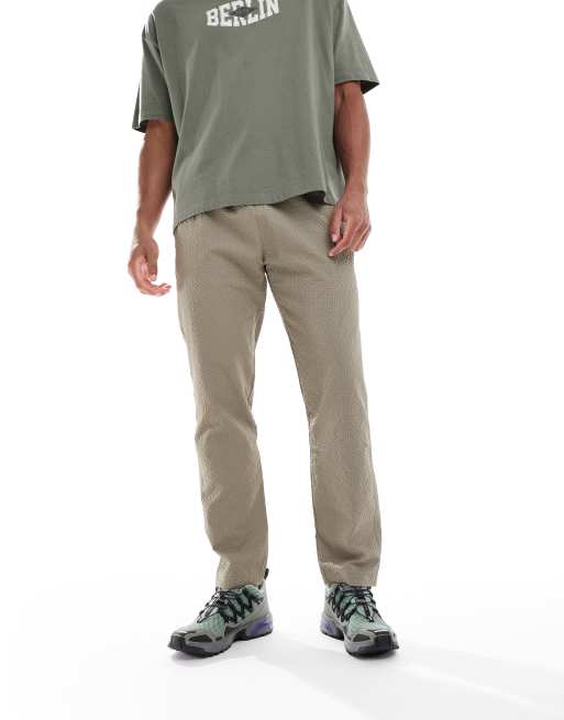 Brave Soul Slim leg seersucker trousers in taupe