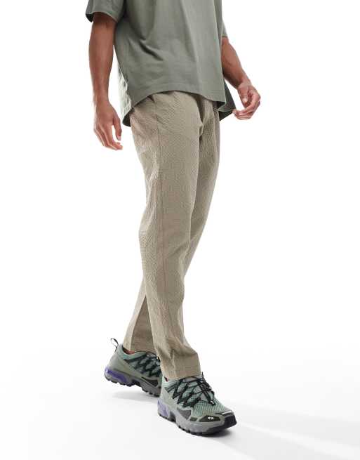 Brave Soul Slim leg seersucker trousers in taupe, 2 of 5